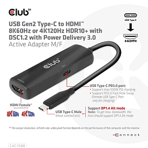 USB Gen2 Type-C к HDMI 8K 60 Гц или 4K 120 Гц HDR10+ с DSC1.2 с активным адаптером питания 3.0 