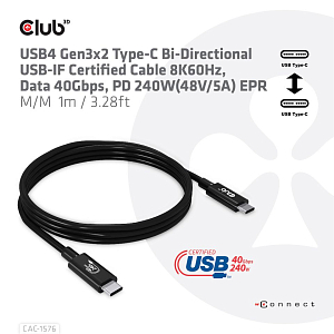 Двунаправленный кабель, сертифицированный по стандарту USB-IF, 8K60Hz USB 4 Gen3 x2 Type-C