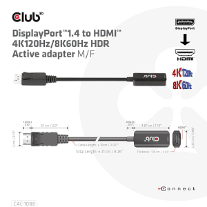 Активный адаптер DisplayPort1.4 к HDMI 4K 120 Гц/8K 60 Гц HDR 