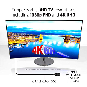 Поворотный кабель на 360 градусов HDMI 2.0 4K 60 Гц UHD  2 м